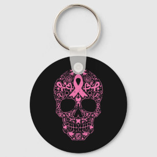 Llavero Cinta rosa de cráneo de azúcar Calavera Cáncer de 
