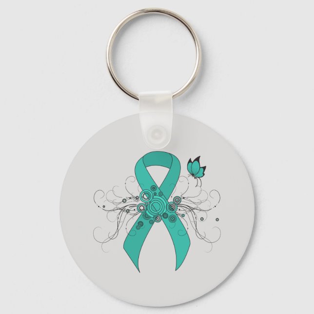 Llavero Cinta verde azulada con mariposa (Anverso)