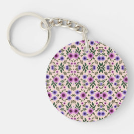 Llavero circular con un patrón floral