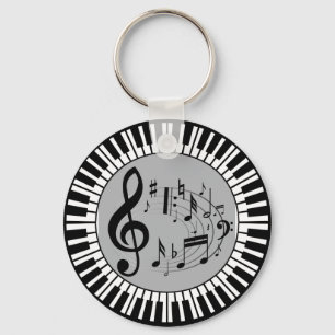 Llavero Circular Piano Keys Y Notas Musicales