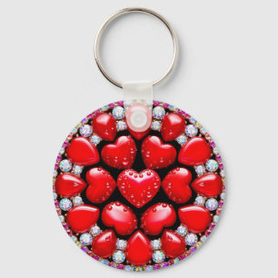 Llavero Círculo de Joyas Corazón Rojo