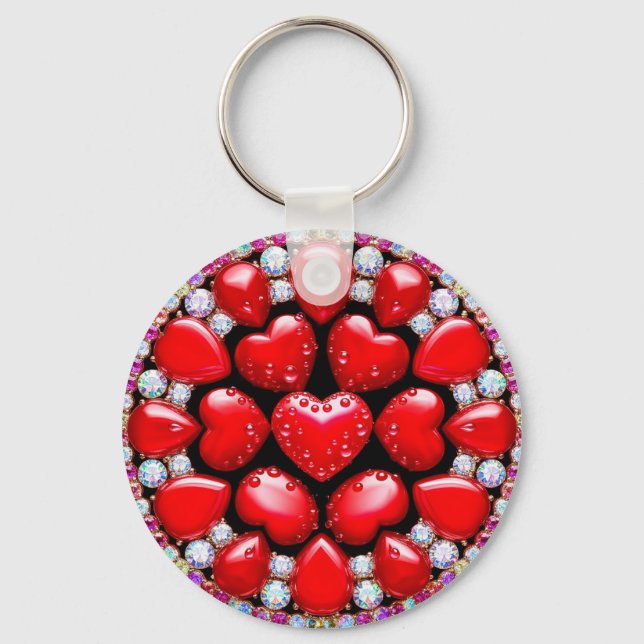 Llavero Círculo de Joyas Corazón Rojo (Anverso)