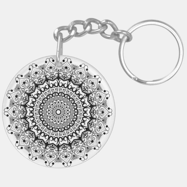Llavero Círculo de mandal negro ornamentado (Izquierda Bajo)