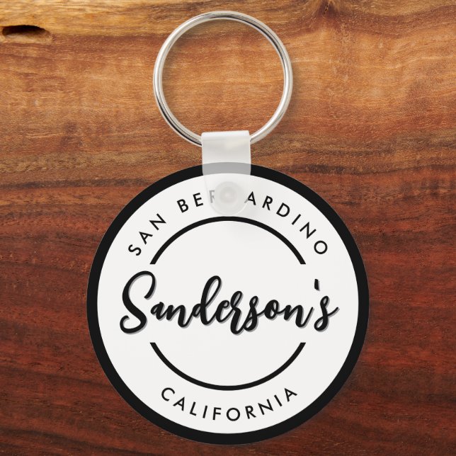 Llavero Círculo de nombre de ubicación de la ciudad blanca