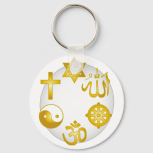 Llavero Círculo de símbolos religiosos de oro