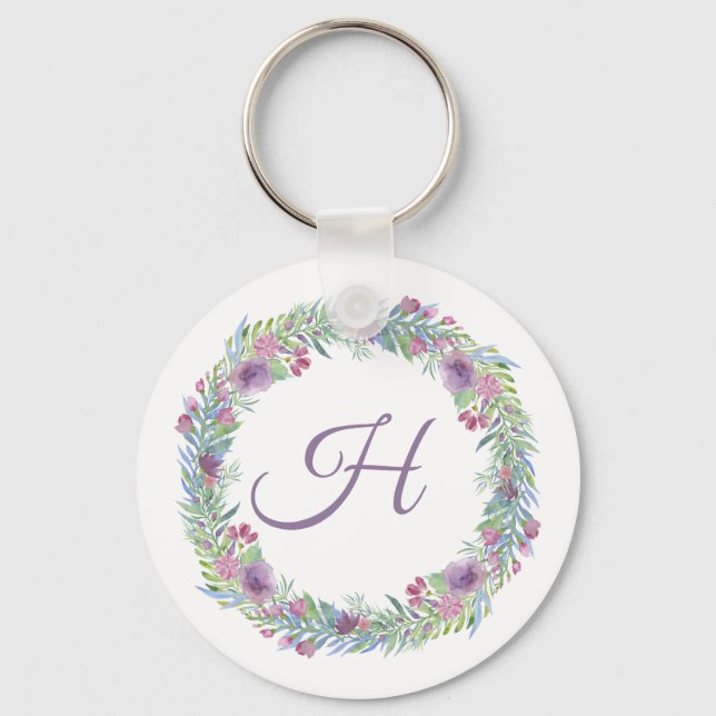 Llavero Círculo Floral Monograma Personalizado (Anverso)