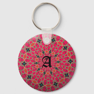 Llavero Círculo rosado oscuro del mosaico del monograma
