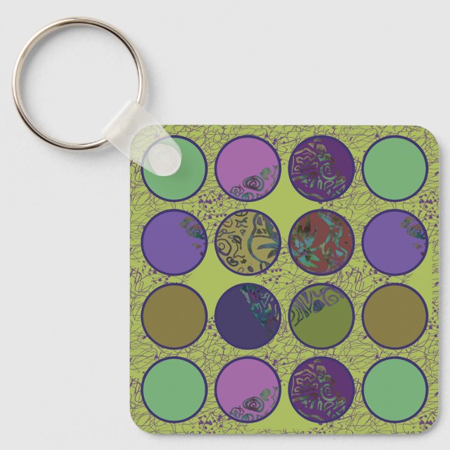 Llavero Círculos boho abstractos en negrita: Vibra retro (Anverso)