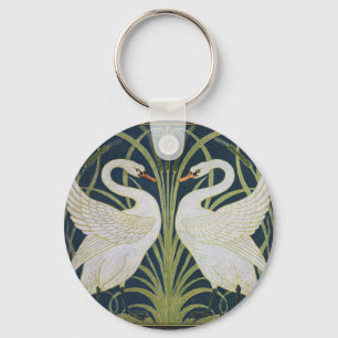 Llavero Cisne Art Nouveau Remolino Pájaro Blanco