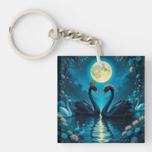 Llavero 🦢 Cisne Elegancia Nocturna bajo la Luz de la Luna