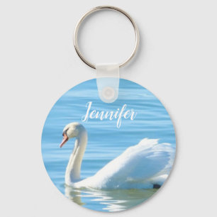 Llavero Cisne en la cadena de nombres personalizada Blue W
