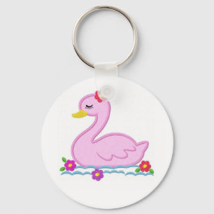 Llavero Cisne rosa con flores