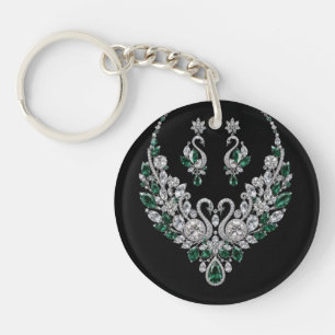 Llavero Cisnes de Cristal Esmeralda Joyería de Lujo