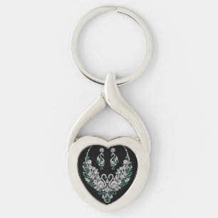 Llavero Cisnes de Cristal Esmeralda Joyería de Lujo