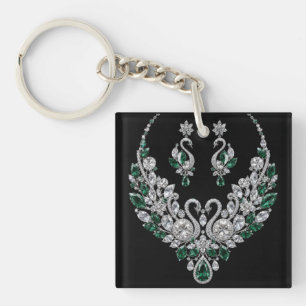 Llavero Cisnes de Cristal Esmeralda Joyería de Lujo