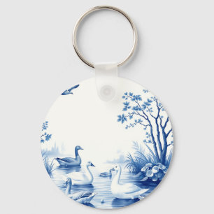 Llavero Cisnes del lago Escena Blue Willow