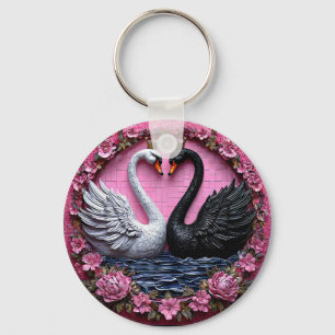 Llavero Cisnes negros y blancos elegantes con corona