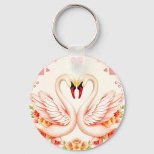 Llavero Cisnes románticos con acentos florales