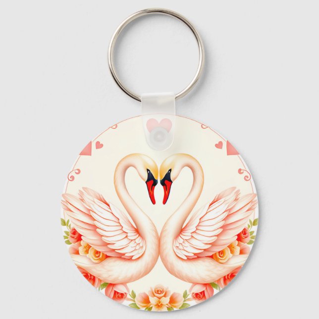 Llavero Cisnes románticos con acentos florales (Anverso)