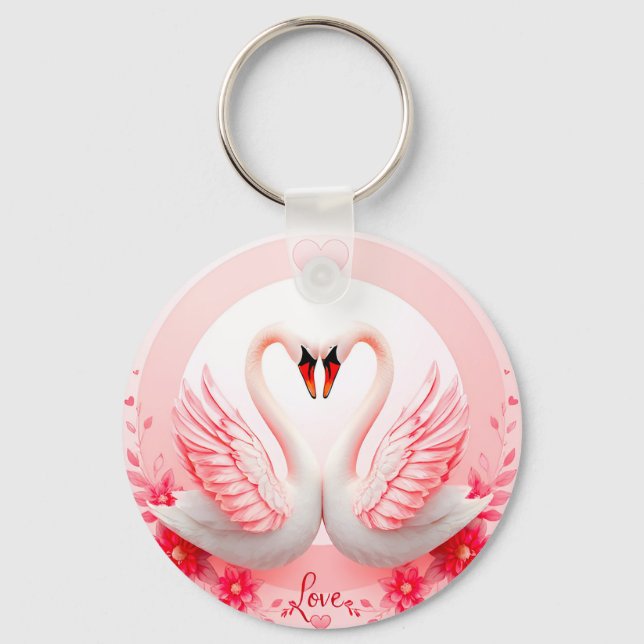 Llavero Cisnes románticos con acentos florales (Anverso)