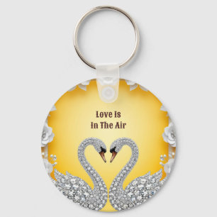 Llavero Cisnes Románticos de Cristal de Diamante Escena Cá
