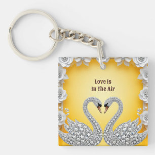 Llavero Cisnes Románticos de Cristal de Diamante Escena Cá