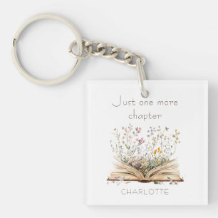 Llavero Cita de amante de libros florales de acuarela vint