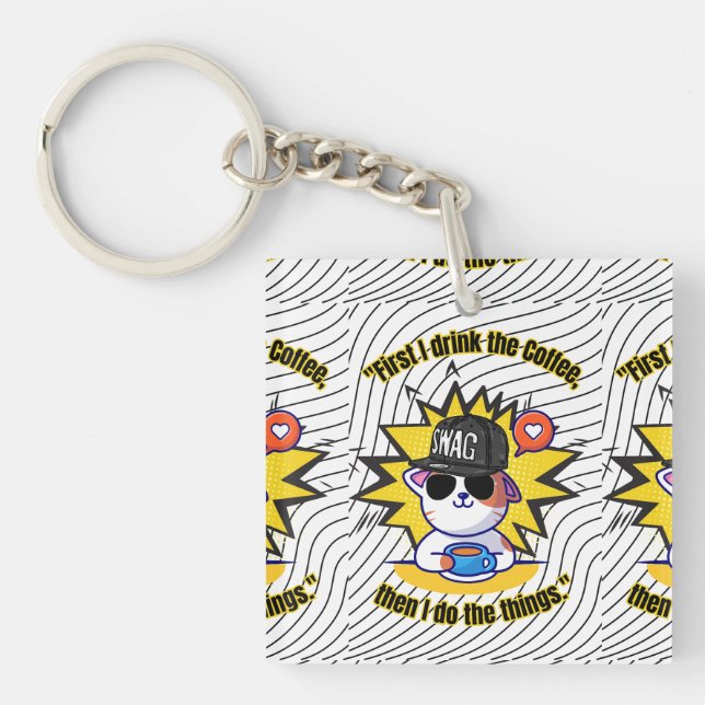 Llavero cita de café para gatos (Frente)