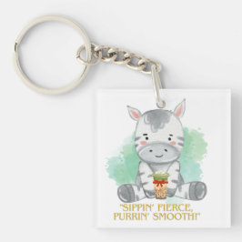 Llavero cita de cebra personalizado bebiendo té de bobba