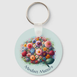 Llavero Cita de Mentalidad Boho Watercolor Floral Positivo