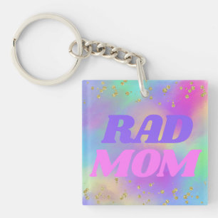Llavero Cita de Rad Mom para mamás Purpurina Rainbow Key C