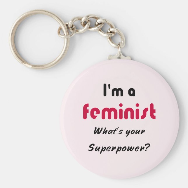 Llavero Cita de superpoder feminista rosa (Frente)