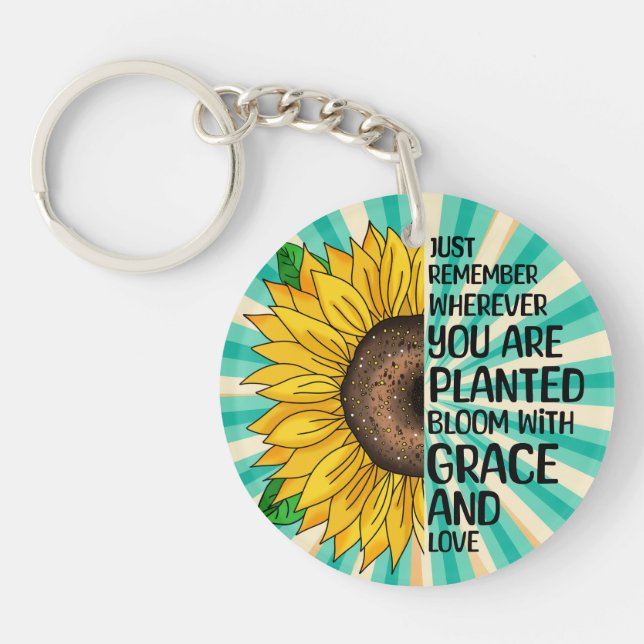 Llavero Cita inspiradora y girasol dibujado a mano (Frente)