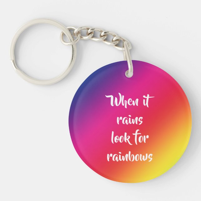 Llavero Cita motivadora, busca arcos de lluvia y estrellas (Frente)