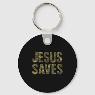 Llavero Cita vintage de fe cristiana Jesús salva camuflaje