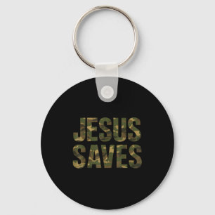 Llavero Cita vintage de fe cristiana Jesús salva camuflaje