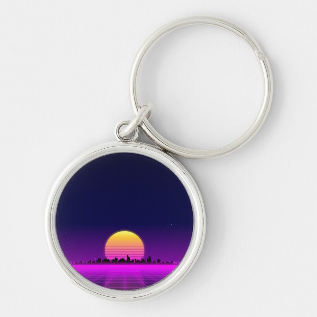 Llavero Ciudad de las luces de neón del synthwave retro de (Frente)