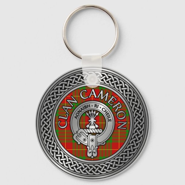 Llavero Clan Cameron Escudo y Tartan Knot Keychain (Anverso)