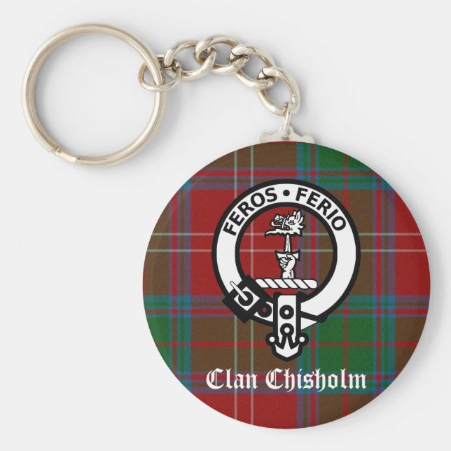 Llavero Clan Chisholm Tartan & Escudo Badge (Frente)
