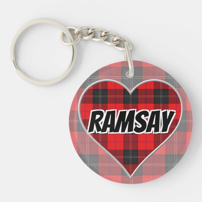 Llavero Clan Flash Escocés Ramsay Corazón Tartán Rojo (Frente)