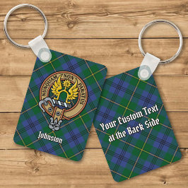Llavero Clan Johnston Escudo sobre Tartan Keychain
