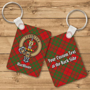 Llavero Clan MacAlister Escudo sobre Glenbarr Tartán
