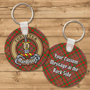 Llavero Clan MacAlister Escudo sobre Tartan Keychain