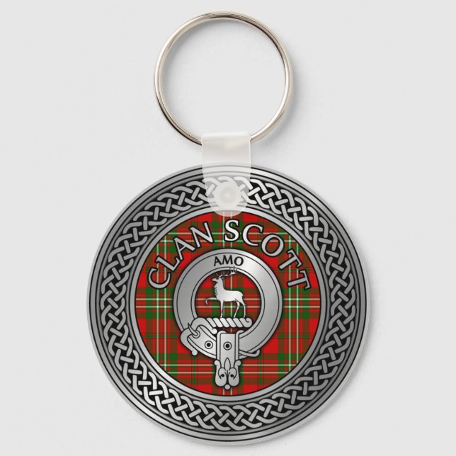Llavero Clan Scott Escudo y Tartan Knot Keychain (Anverso)