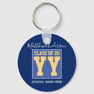 Llavero Clase de 2023 Elegante Graduación Real Azul y Oro
