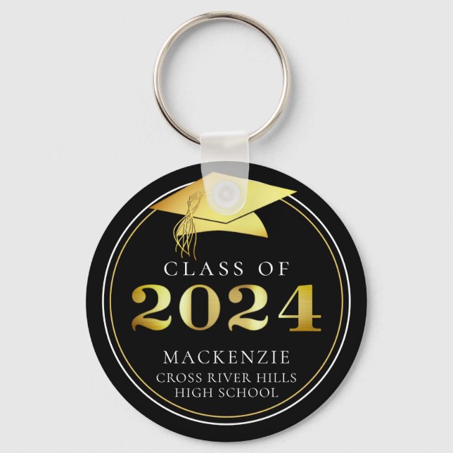 Llavero Clase de 2023 Elegante oro negro personalizado (Anverso)