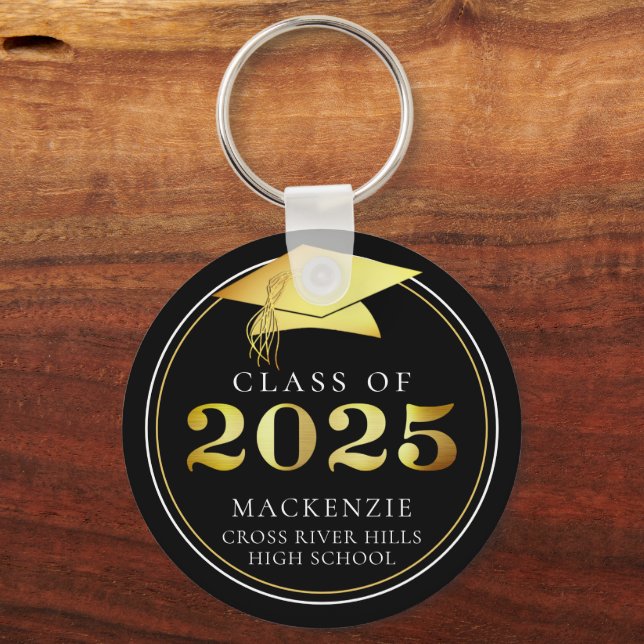 Llavero Clase de 2025 Elegante oro negro personalizado (Anverso)