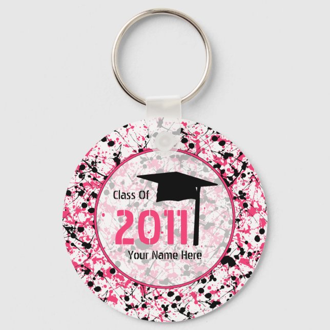 Llavero Clase De Graduación De 2011 - Placa Rosa Y Negra (Anverso)