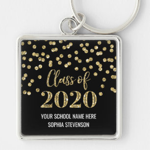 Llavero Clase de Graduación de Oro Negro de Confetti 2020