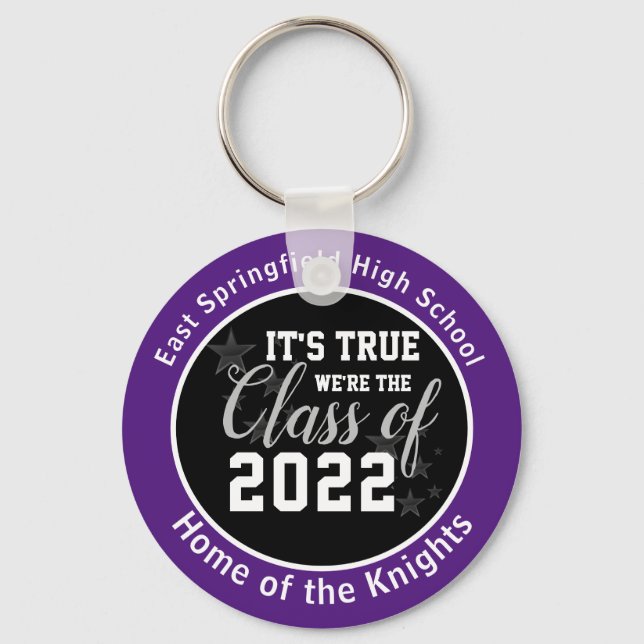 Llavero Clase de instituto morado personalizada de 2022 (Anverso)